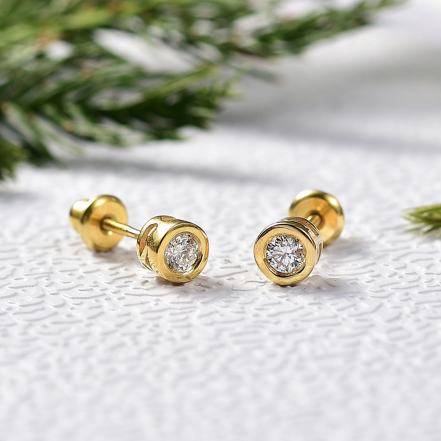 LUXURIANT Lab Grown Diamond Solitaire Stud Push Post Earring in 18K Vermeil Yellow Gold Plated Sterling Silver 8265509 2