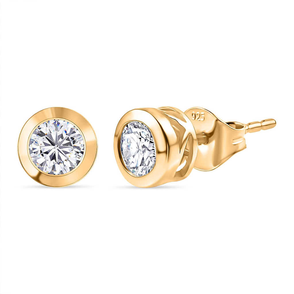 Luxuriant Lab Grown Diamond Solitaire Stud Push Post Earring in 18K Vermeil Yellow Gold Plated Sterling Silver 1.04 Ct.