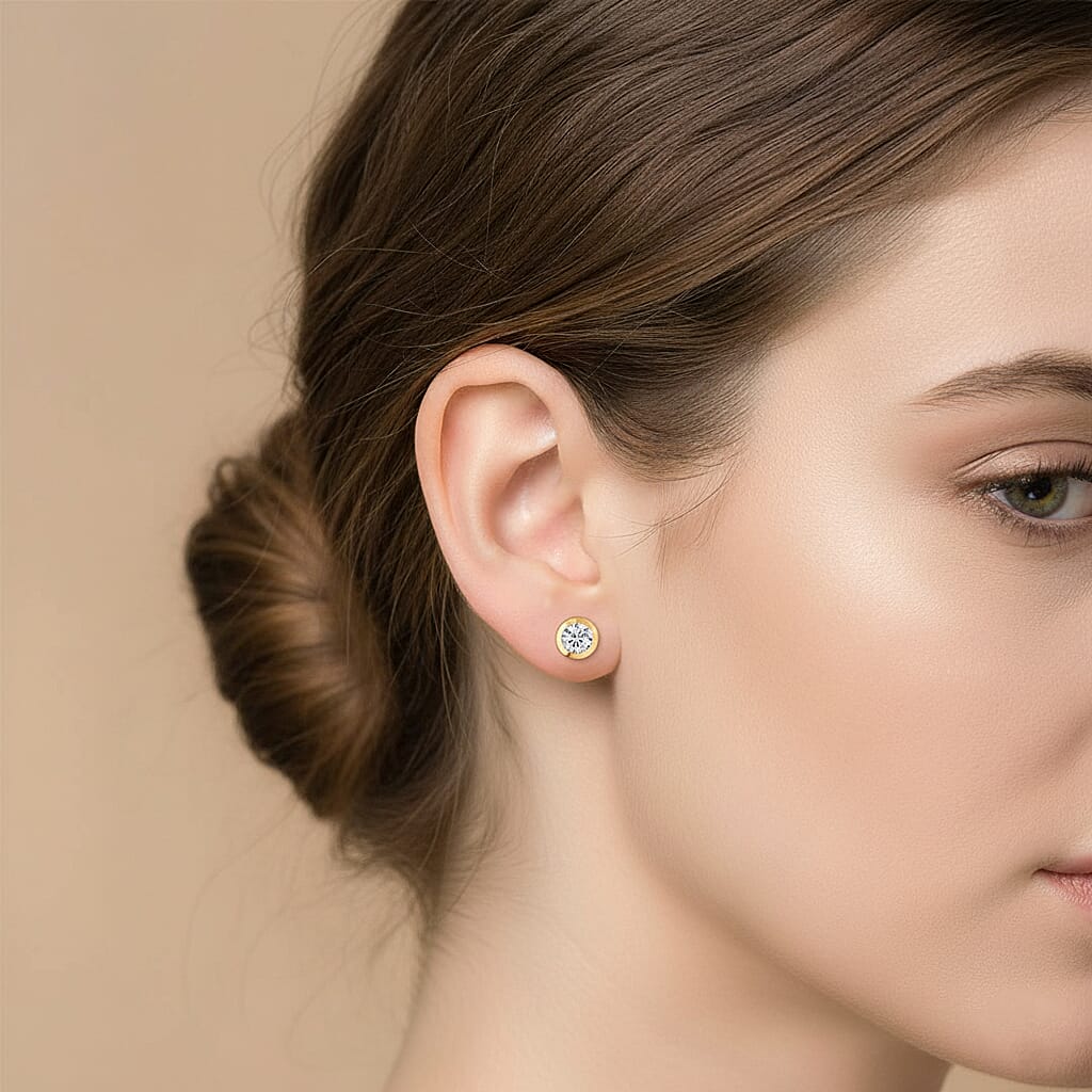 LUXURIANT 1 Ct. Lab Grown Diamond Solitaire Stud Push Post Earring in 18K Vermeil Yellow Gold Plated Sterling Silver 8267804 3