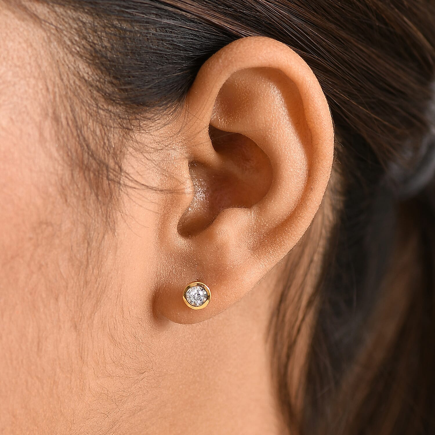 LUXURIANT Lab Grown Diamond Solitaire Stud Push Post Earring in 18K Vermeil Yellow Gold Plated Sterling Silver 8374530 3