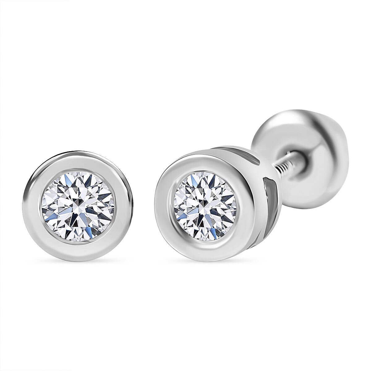 LUXURIANT 0.50 Ct. Lab Grown Diamond Solitaire Stud Push Post Earring in Rhodium Overlay Sterling Silver (SI-GH) 8258345 6