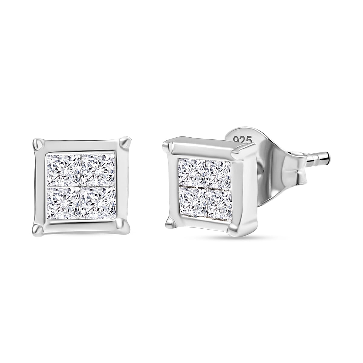 LUXURIANT 0.5 Ct. Lab Grown Diamond Stud Push Post Earring in Rhodium Overlay Sterling Silver 8262618 0
