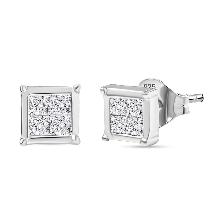 LUXURIANT 0.5 Ct. Lab Grown Diamond Stud Push Post Earring in Rhodium Overlay Sterling Silver 8262618 1