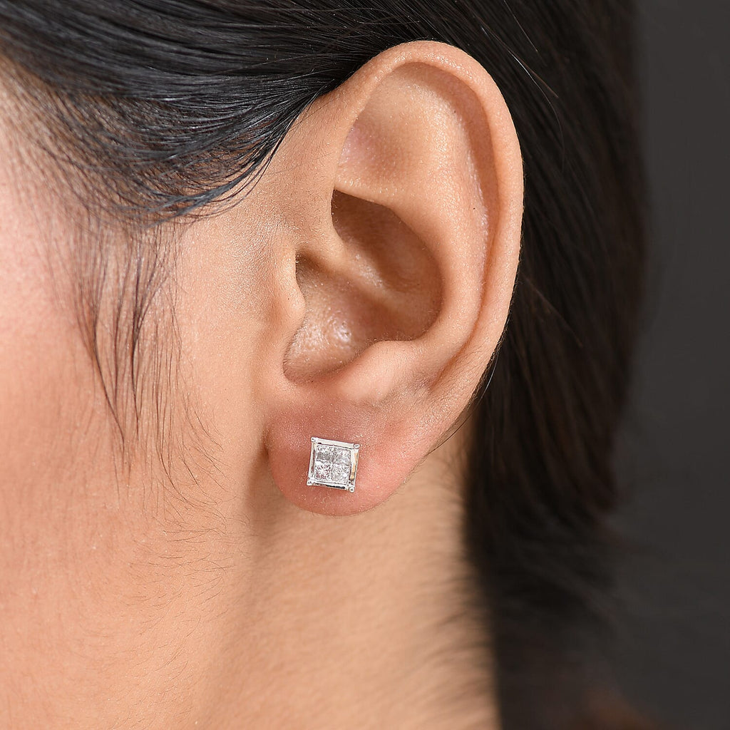 Luxuriant Lab Grown Diamond (VS-E-F) Solitaire Stud Push Post Earring in Rhodium Overlay Sterling Silver 0.50 Ct.