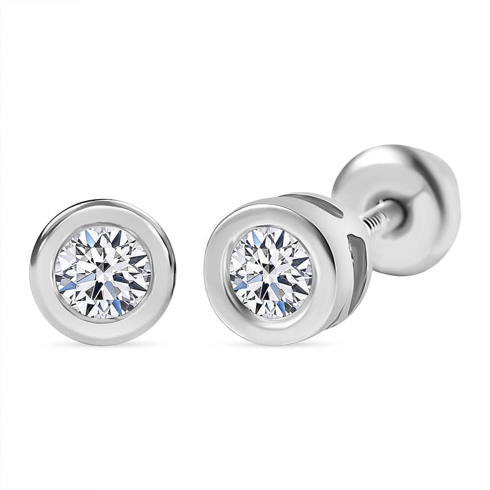 LUXURIANT Lab Grown Diamond Solitaire Stud Push Post Earring in Rhodium Overlay Sterling Silver 8265510 1