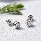 Luxuriant Lab Grown Diamond (SI-GH) Solitaire Earrings with Screw Back in Rhodium Overlay Sterling Silver 0.27 Ct.