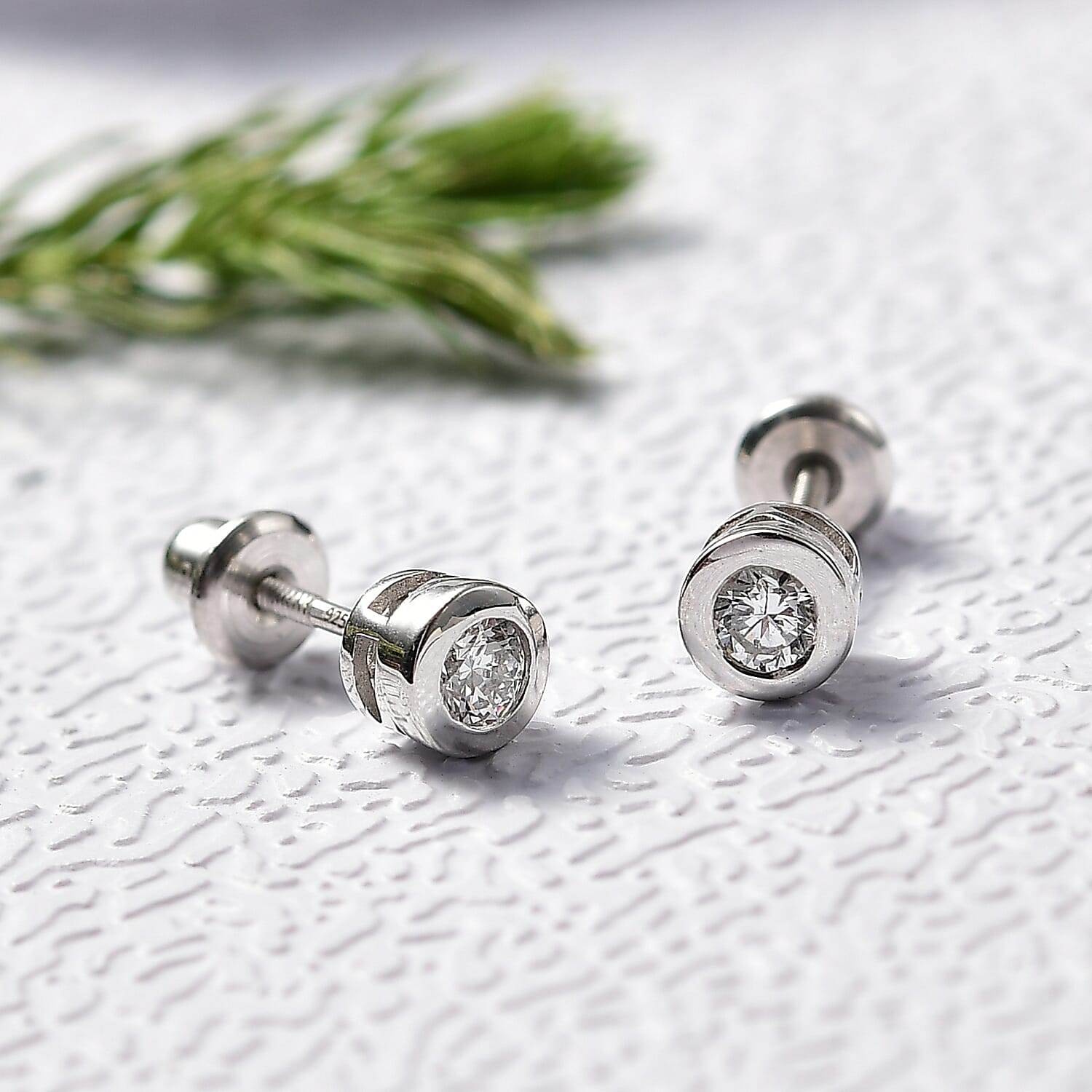 LUXURIANT Lab Grown Diamond Solitaire Stud Push Post Earring in Rhodium Overlay Sterling Silver 8265510 2