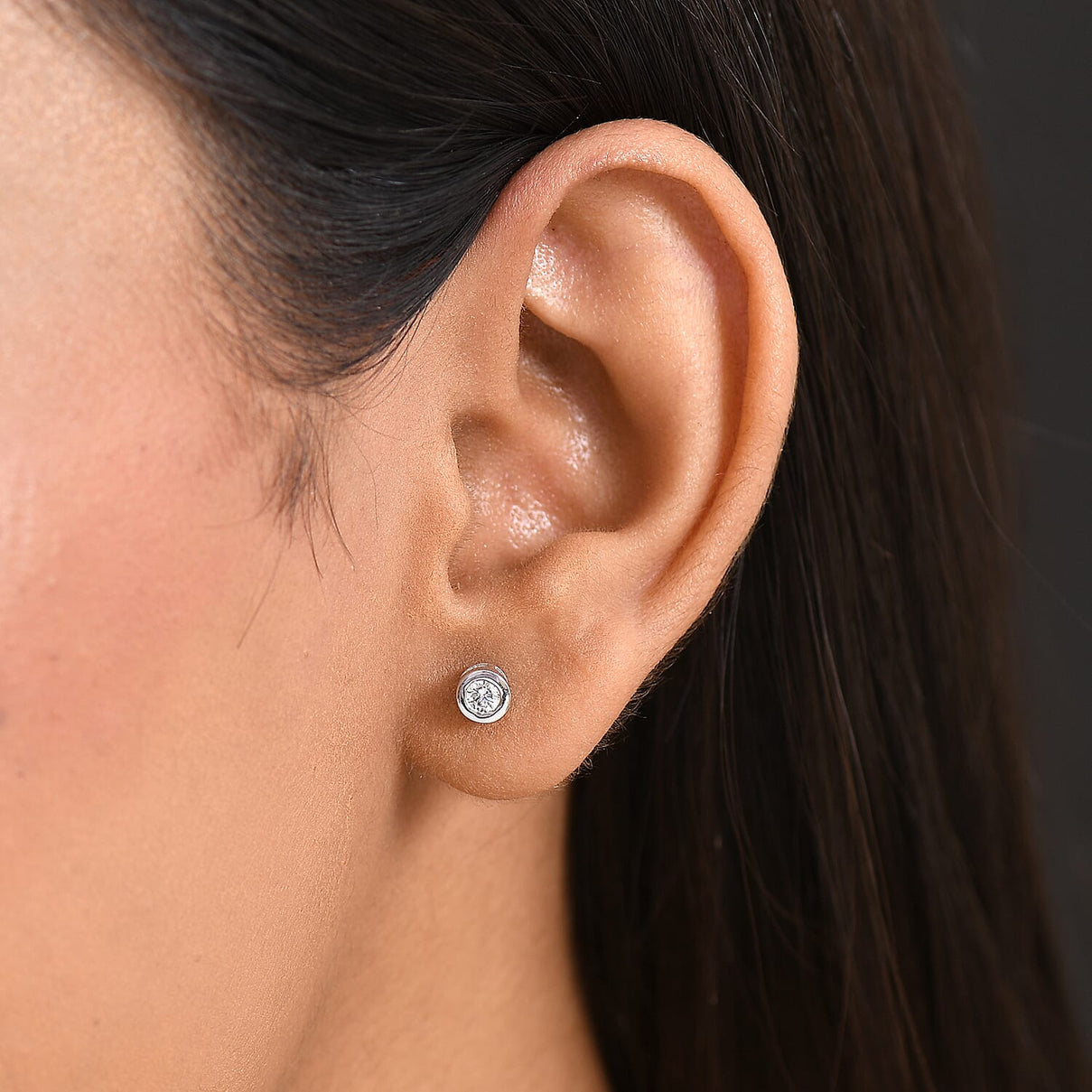 LUXURIANT Lab Grown Diamond Solitaire Stud Push Post Earring in Rhodium Overlay Sterling Silver 8265510 3