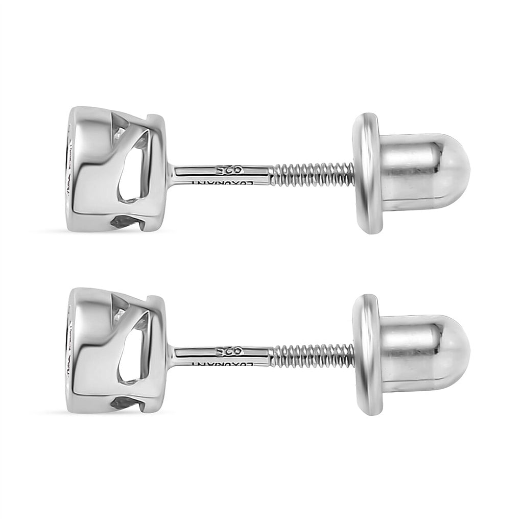 Luxuriant Lab Grown Diamond (SI-GH) Solitaire Earrings with Screw Back in Rhodium Overlay Sterling Silver 0.27 Ct.