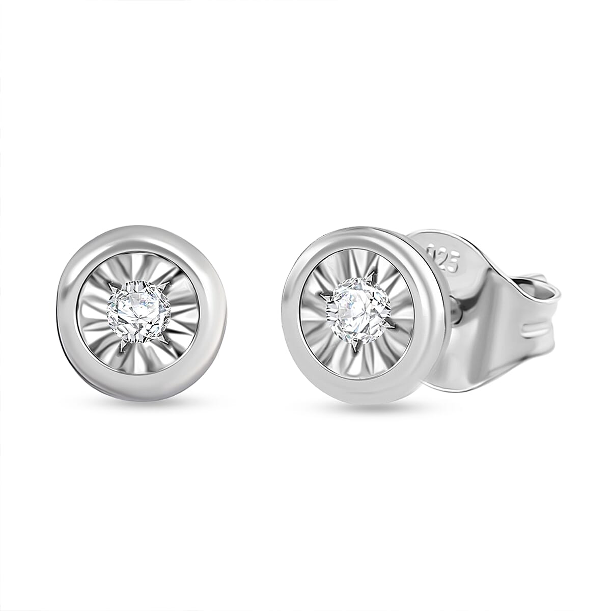 LUXURIANT Lab Grown Diamond Solitaire Stud Push Post Earring in Rhodium Overlay Sterling Silver 8374529 0