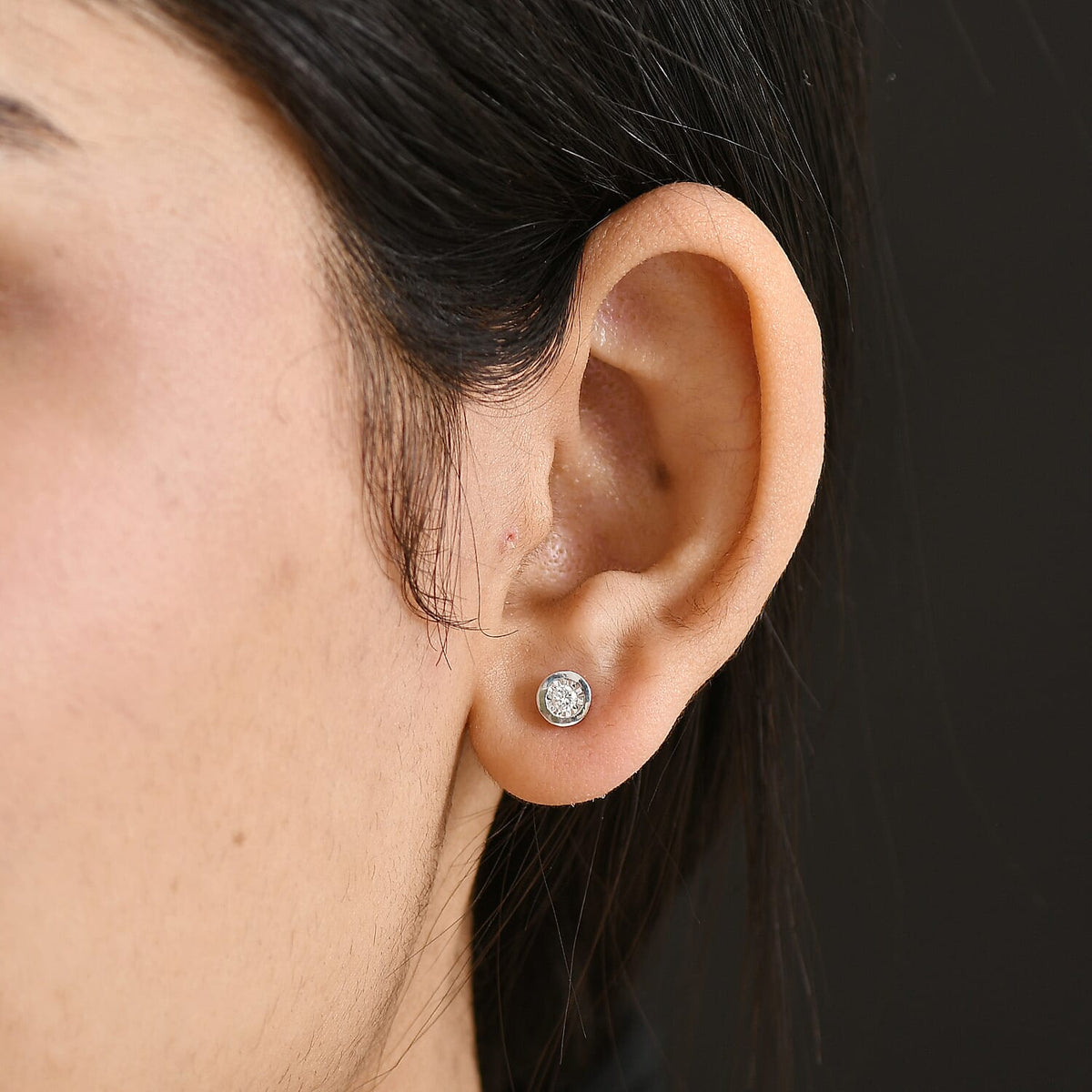 LUXURIANT Lab Grown Diamond Solitaire Stud Push Post Earring in Rhodium Overlay Sterling Silver 8374529 3