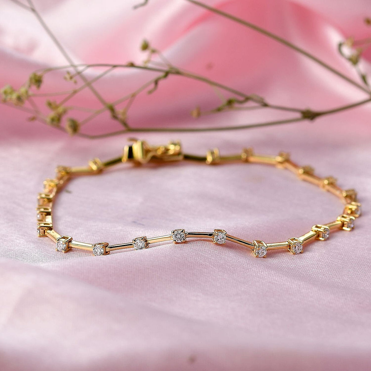 LUXURIANT 1 Ct. Lab Grown Diamond Station Bracelet (Size - 7.5) with GB Box Clasp in 18K Vermeil Yellow Gold Plated Sterling Silver 8286172 2