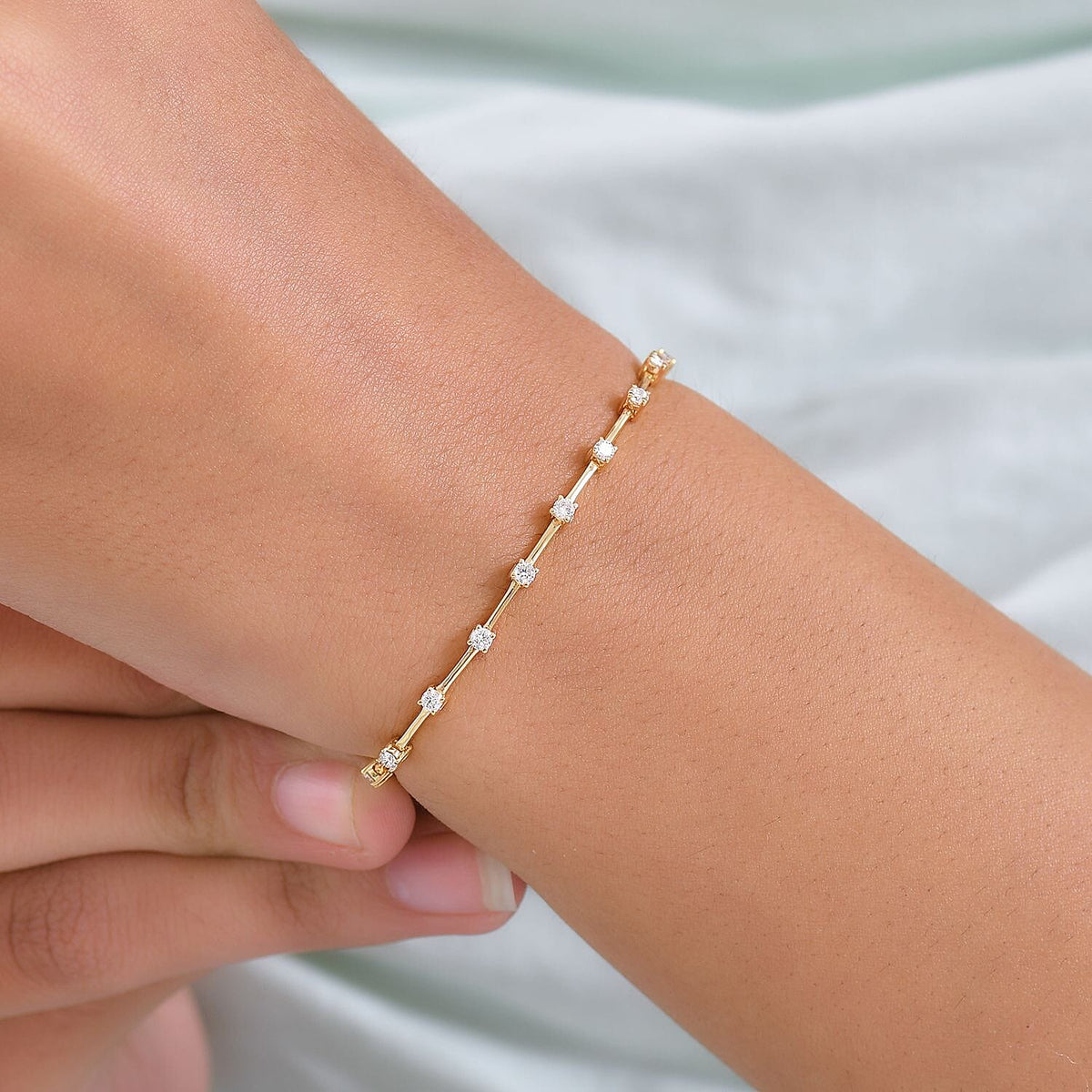LUXURIANT 1 Ct. Lab Grown Diamond Station Bracelet (Size - 7.5) with GB Box Clasp in 18K Vermeil Yellow Gold Plated Sterling Silver 8286172 3