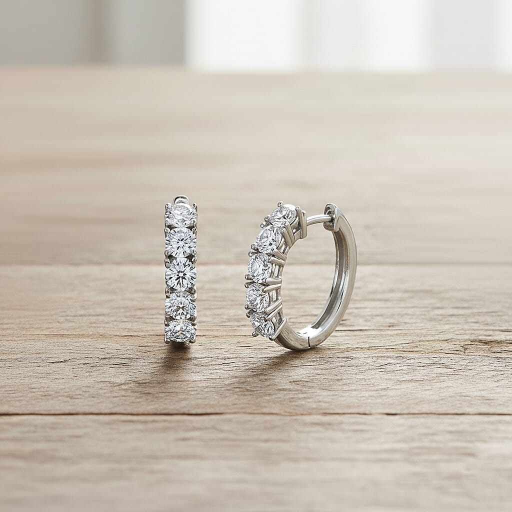 LUXURIANT 1 Ct. Lab Grown Diamond Earring with Hoop in Rhodium Overlay Sterling Silver (VS-EF) 8314107 1