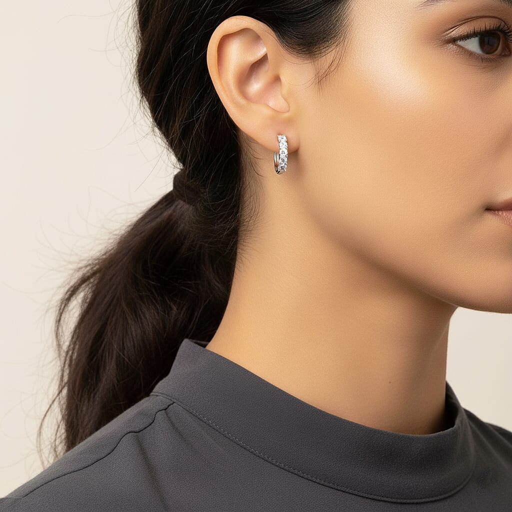 LUXURIANT 1 Ct. Lab Grown Diamond Earring with Hoop in Rhodium Overlay Sterling Silver (VS-EF) 8314107 2