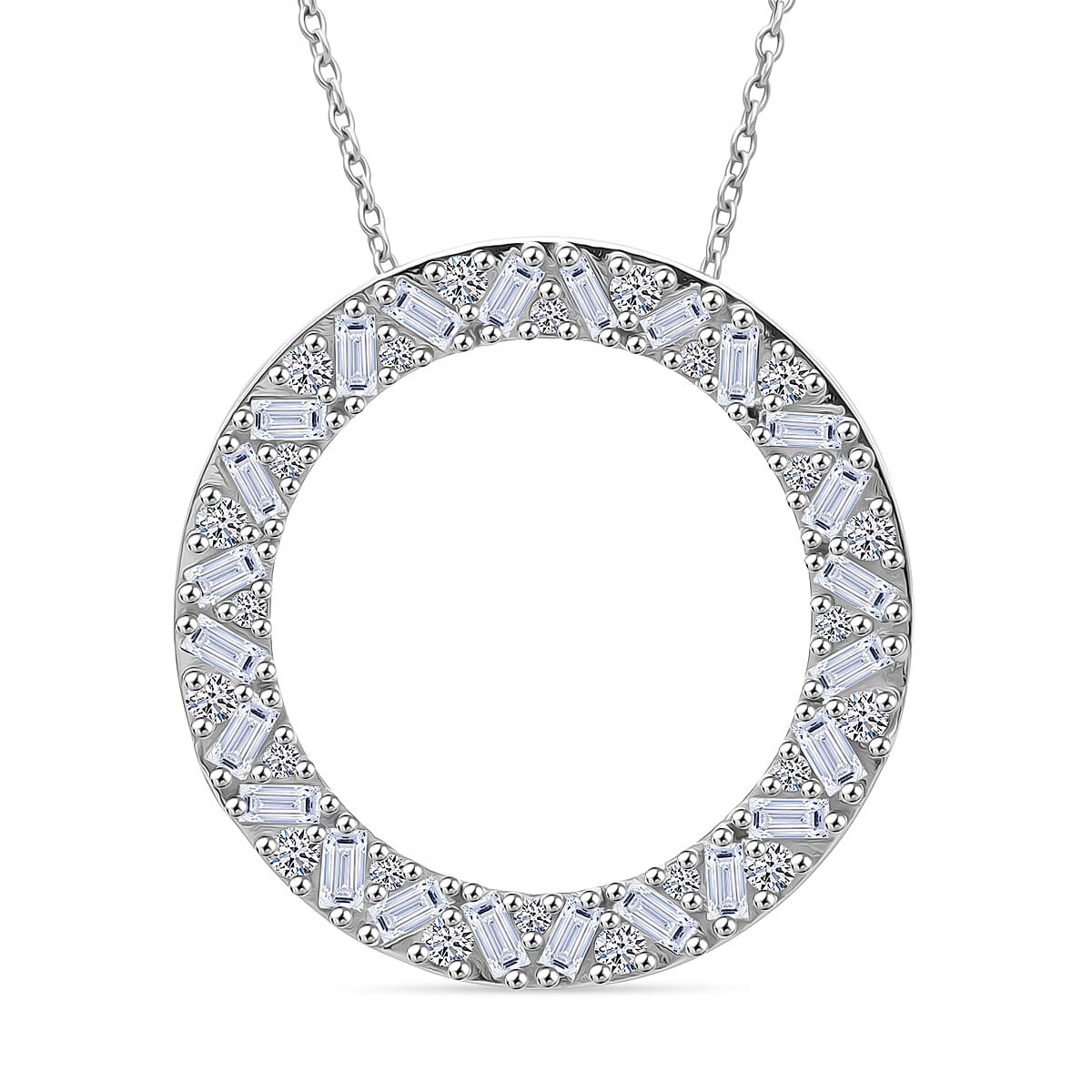 LUXURIANT 1 Ct. Lab Grown Diamond Circle Pendant with Chain in Rhodium Overlay Sterling Silver 4432754 0