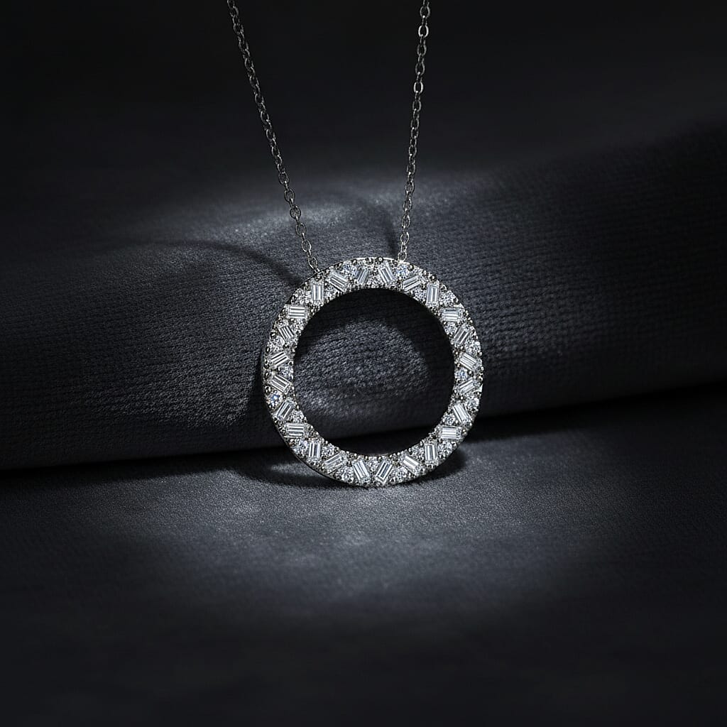 LUXURIANT 1 Ct. Lab Grown Diamond Circle Pendant with Chain in Rhodium Overlay Sterling Silver 4432754 2