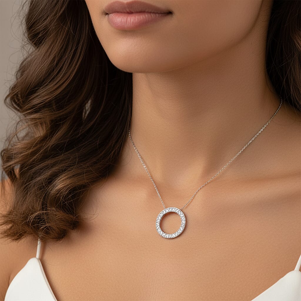 LUXURIANT 1 Ct. Lab Grown Diamond Circle Pendant with Chain in Rhodium Overlay Sterling Silver 4432754 3