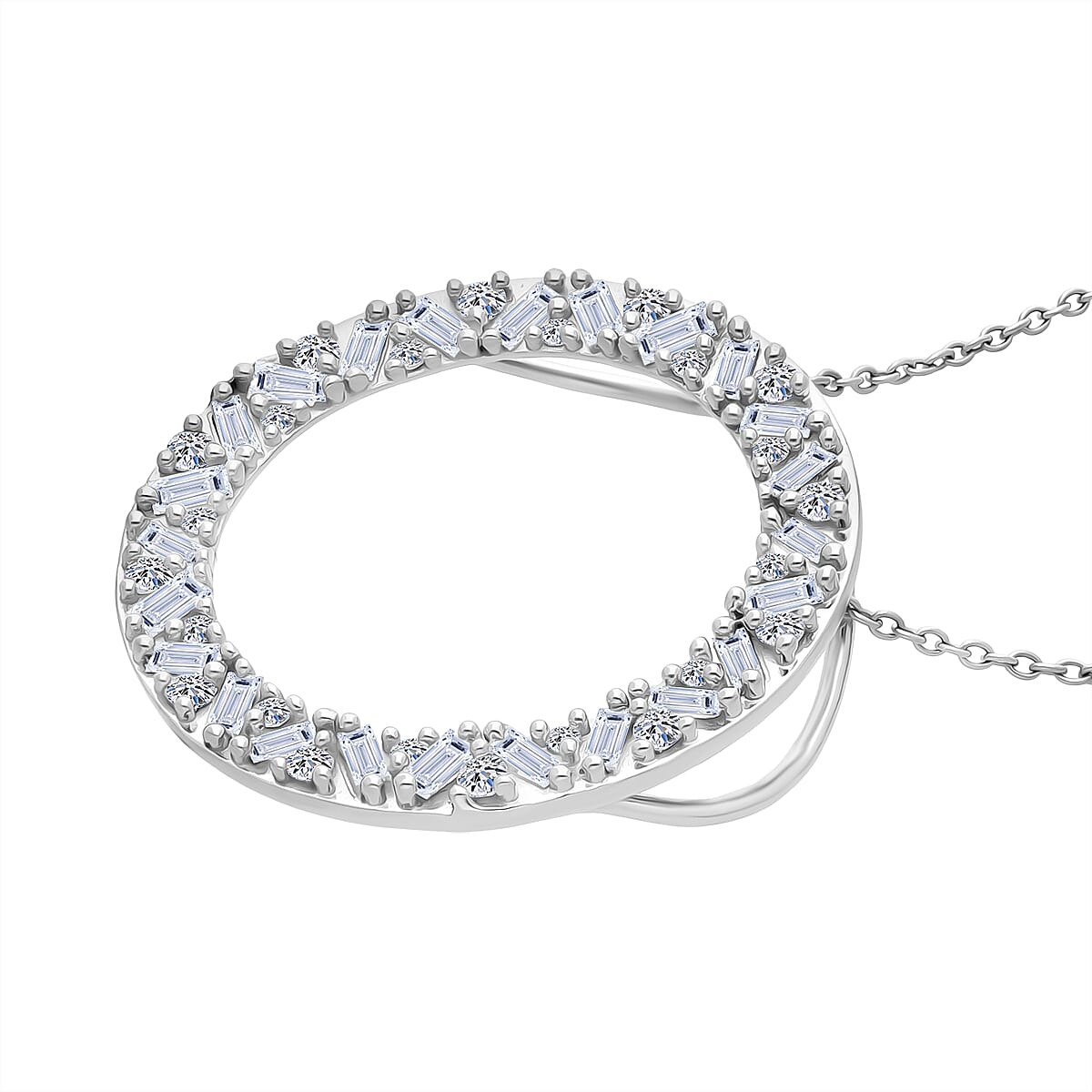 LUXURIANT 1 Ct. Lab Grown Diamond Circle Pendant with Chain in Rhodium Overlay Sterling Silver 4432754 4