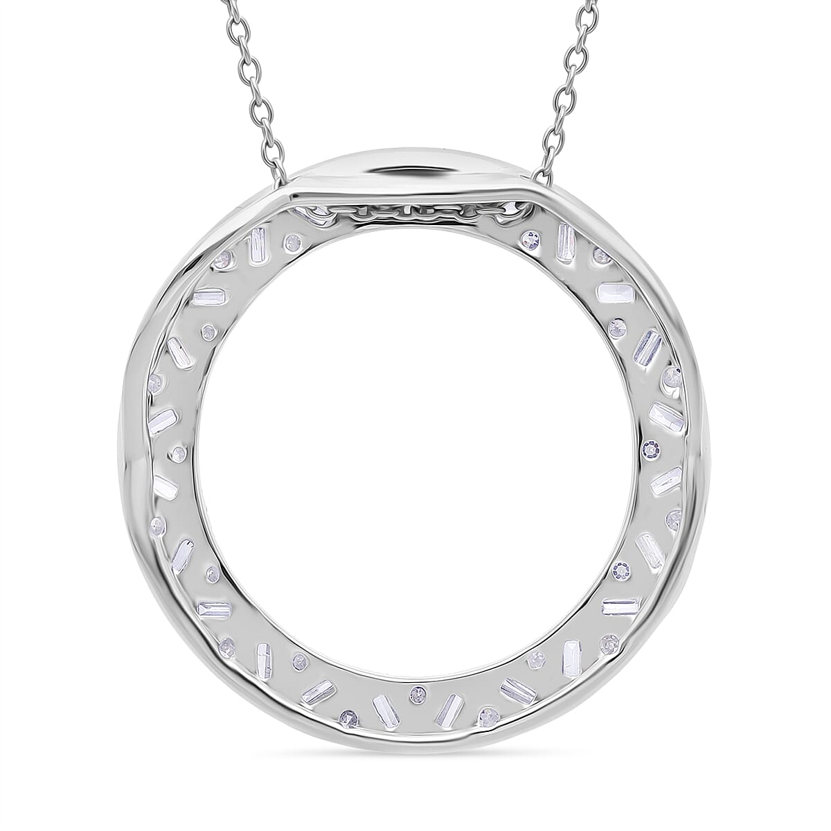 LUXURIANT 1 Ct. Lab Grown Diamond Circle Pendant with Chain in Rhodium Overlay Sterling Silver 4432754 5
