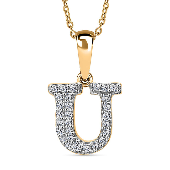 LUXURIANT Lab Grown Diamond U Initial Pendant with Chain (Size 18 - 2 Ext) in 18K Vermeil Yellow Gold Plating Sterling Silver (VS-EF) 4412104 1