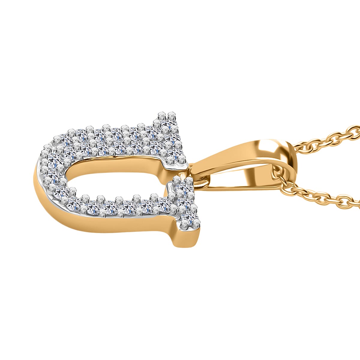 LUXURIANT Lab Grown Diamond U Initial Pendant with Chain (Size 18 - 2 Ext) in 18K Vermeil Yellow Gold Plating Sterling Silver (VS-EF) 4412104 3