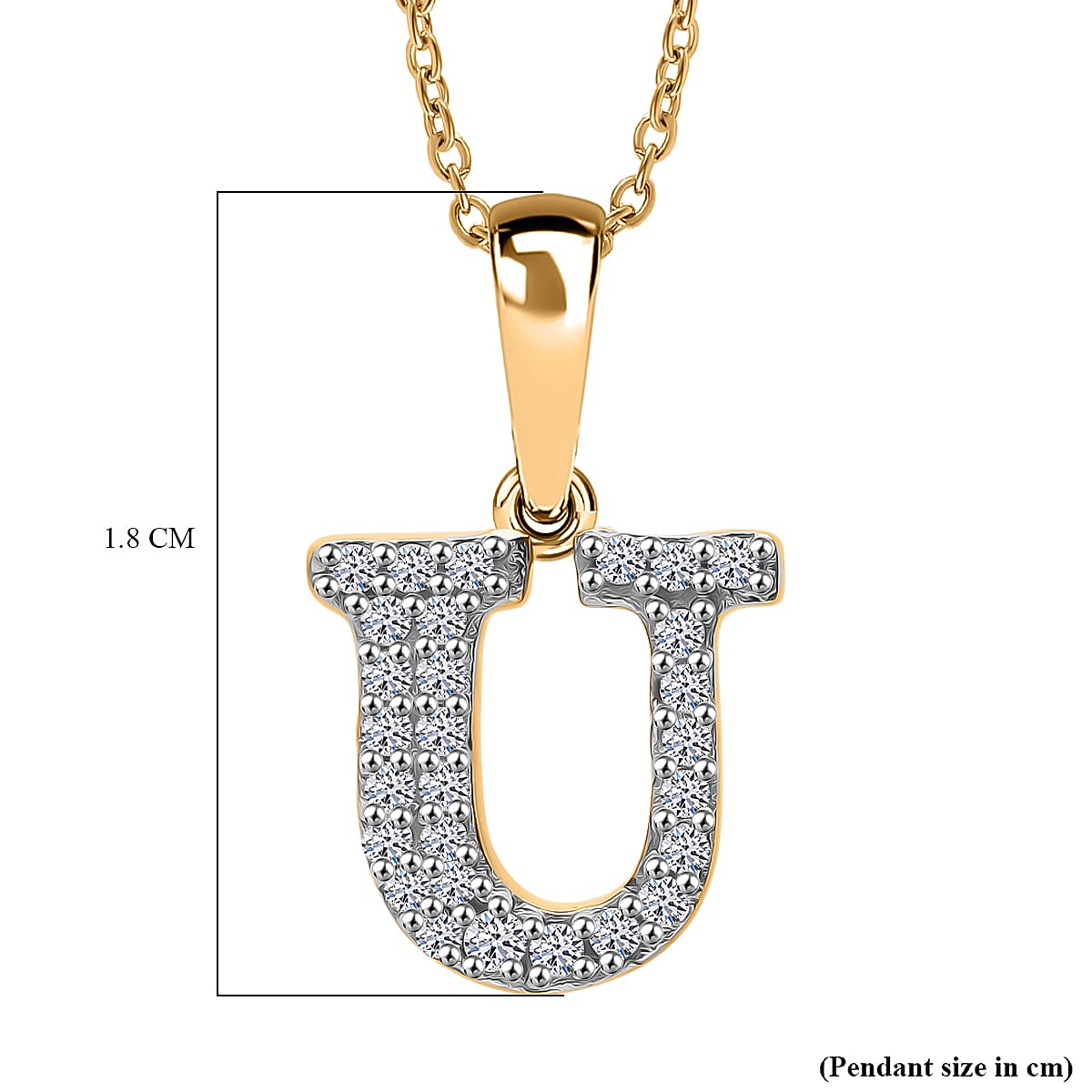 LUXURIANT Lab Grown Diamond U Initial Pendant with Chain (Size 18 - 2 Ext) in 18K Vermeil Yellow Gold Plating Sterling Silver (VS-EF) 4412104 5