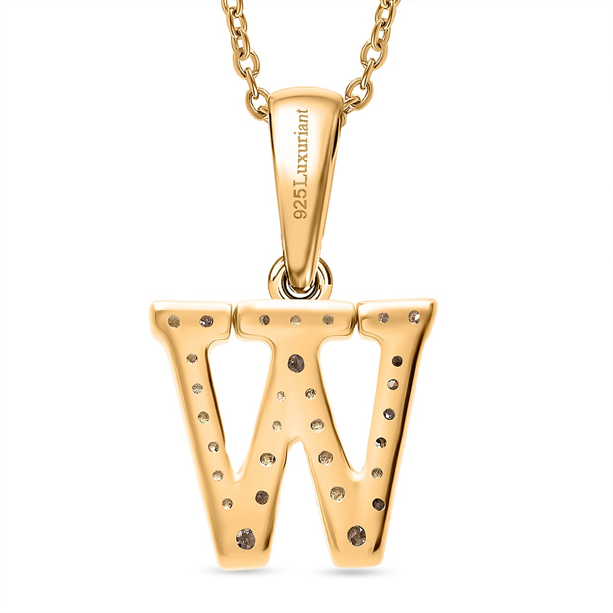 LUXURIANT Lab Grown Diamond W Initial Pendant with Chain (Size 18 - 2 Ext) in 18K Vermeil Yellow Gold Plating Sterling Silver (VS-EF) V32606013 4