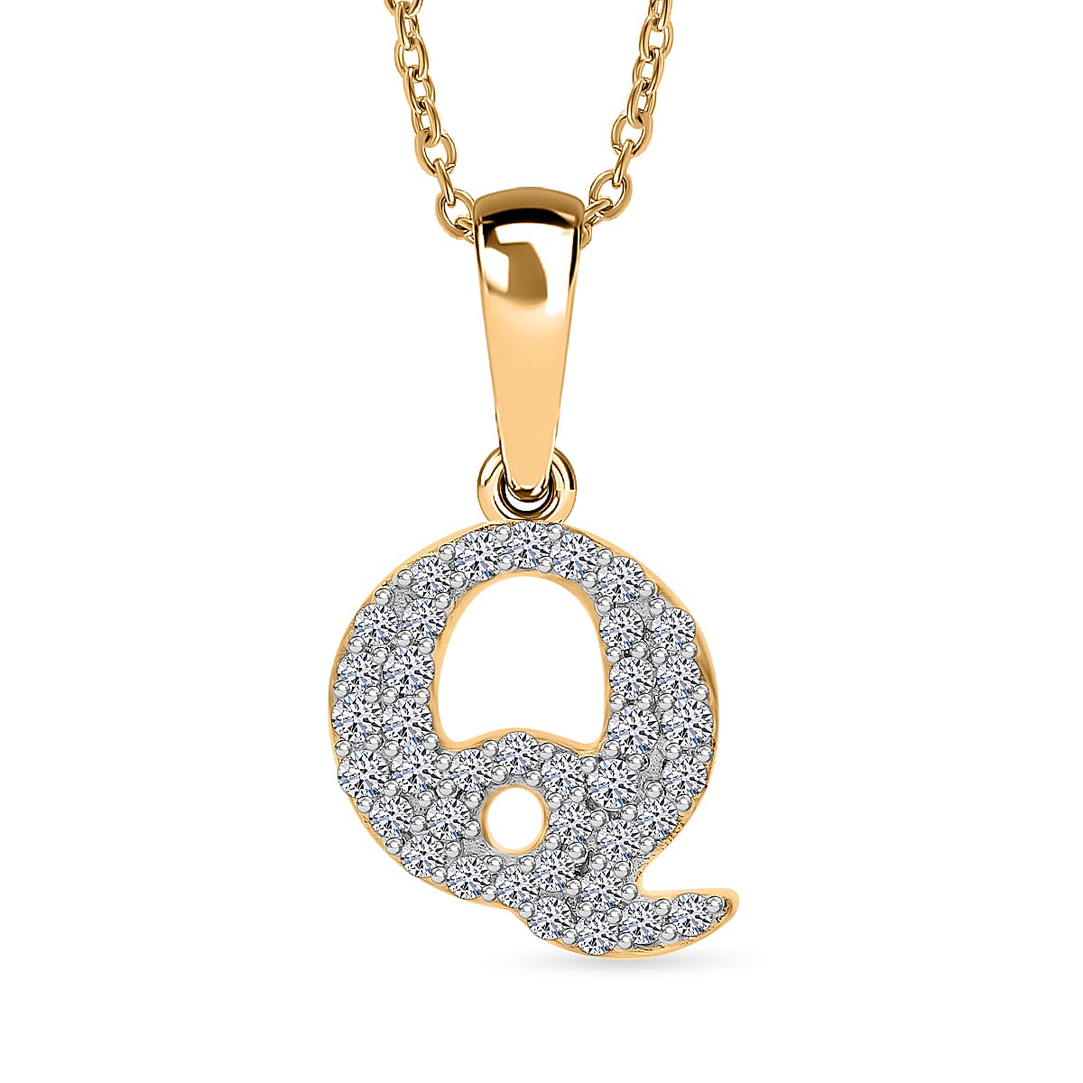 LUXURIANT Lab Grown Diamond Q Initial Pendant with Chain (Size 18 - 2 Ext) in 18K Vermeil Yellow Gold Over Sterling Silver (VS-EF) V32564449 0