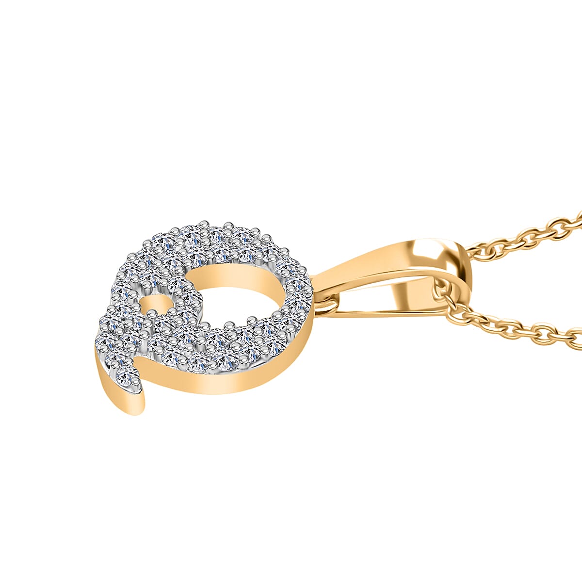 LUXURIANT Lab Grown Diamond Q Initial Pendant with Chain (Size 18 - 2 Ext) in 18K Vermeil Yellow Gold Over Sterling Silver (VS-EF) V32564449 3