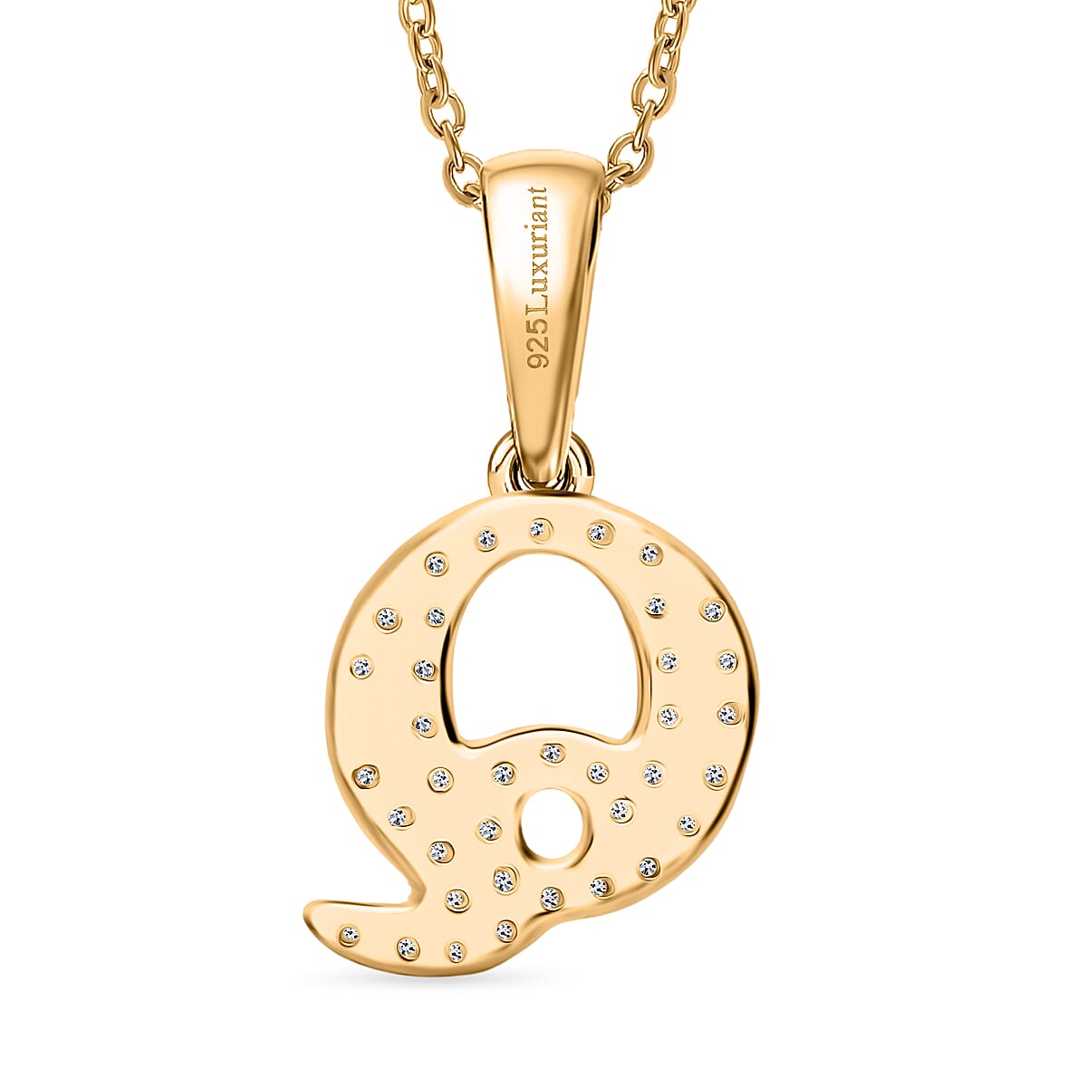 LUXURIANT Lab Grown Diamond Q Initial Pendant with Chain (Size 18 - 2 Ext) in 18K Vermeil Yellow Gold Over Sterling Silver (VS-EF) V32564449 4