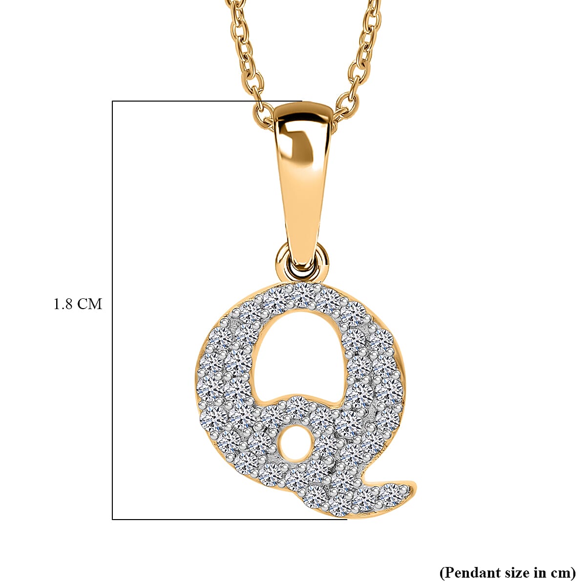 LUXURIANT Lab Grown Diamond Q Initial Pendant with Chain (Size 18 - 2 Ext) in 18K Vermeil Yellow Gold Over Sterling Silver (VS-EF) V32564449 5