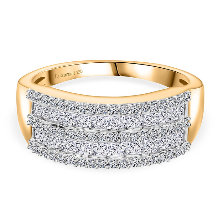 LUXURIANT 1.50 Ct. Lab Grown Diamond Multi Row Ring in 18K Vermeil Yellow Gold Over Sterling Silver (VS-EF) 8280067 1