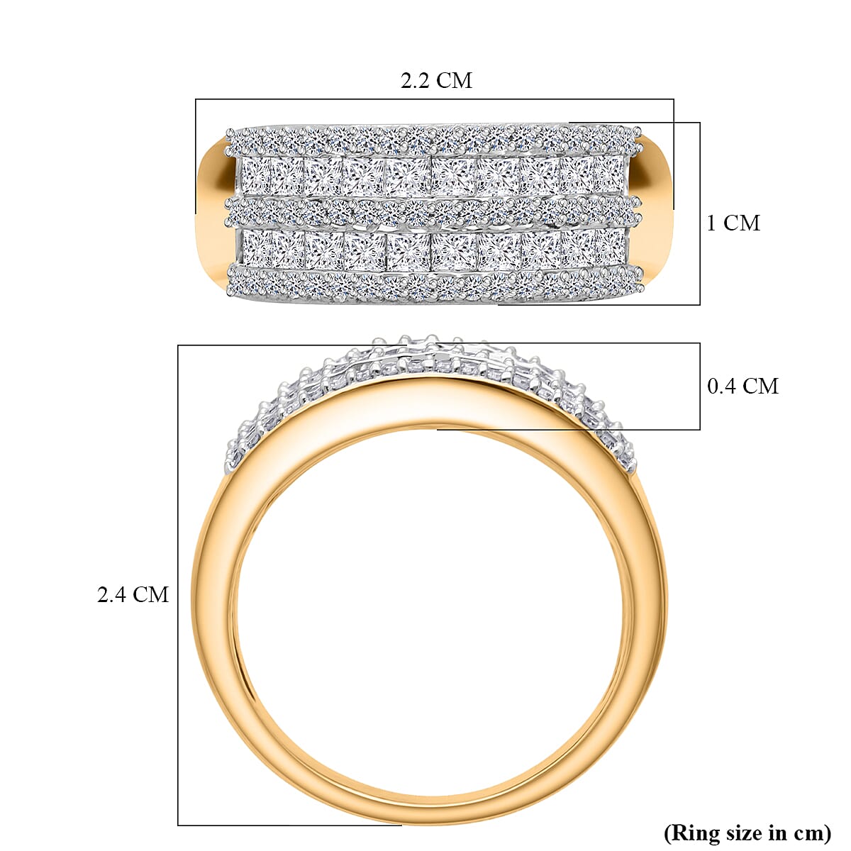 LUXURIANT 1.50 Ct. Lab Grown Diamond Multi Row Ring in 18K Vermeil Yellow Gold Over Sterling Silver (VS-EF) 8280067 6