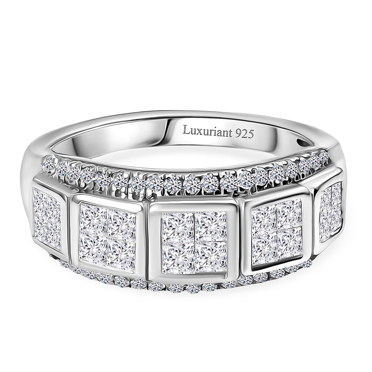 LUXURIANT 1 Ct. Lab Grown Diamond Geometric Ring in Rhodium Overlay Sterling Silver (VS-EF) 8253517 0