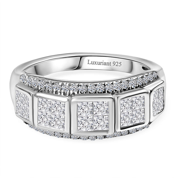 LUXURIANT 1 Ct. Lab Grown Diamond Geometric Ring in Rhodium Overlay Sterling Silver (VS-EF) 8253517 1