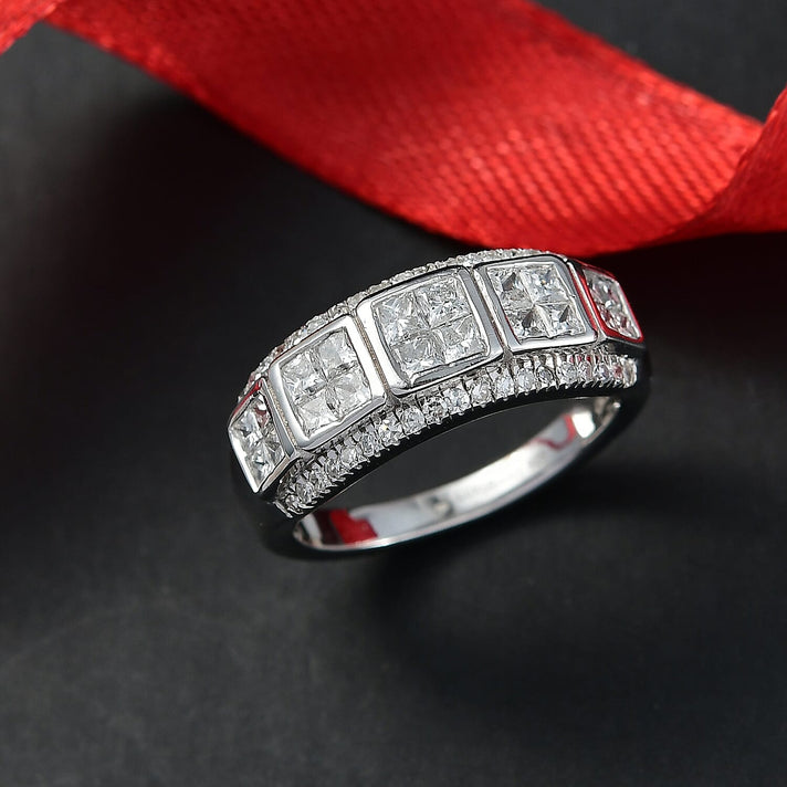 LUXURIANT 1 Ct. Lab Grown Diamond Geometric Ring in Rhodium Overlay Sterling Silver (VS-EF) 8253517 2
