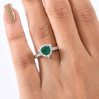 Luxuriant Lab Grown Emerald Trillion Cut & Lab Grown Diamond (SI-GH) Halo Ring in Rhodium Overlay Sterling Silver 1.40 Ct.