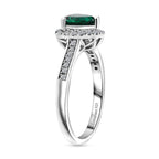 Luxuriant Lab Grown Emerald Trillion Cut & Lab Grown Diamond (SI-GH) Halo Ring in Rhodium Overlay Sterling Silver 1.40 Ct.