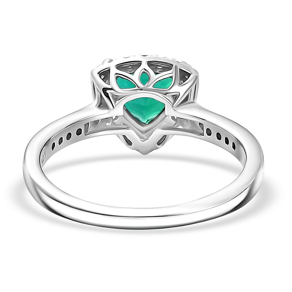LUXURIANT Lab Grown Emerald, Lab Grown Diamond Halo Ring in Rhodium Overlay Sterling Silver 1.38 Ct. (SI-GH) V32638869 5