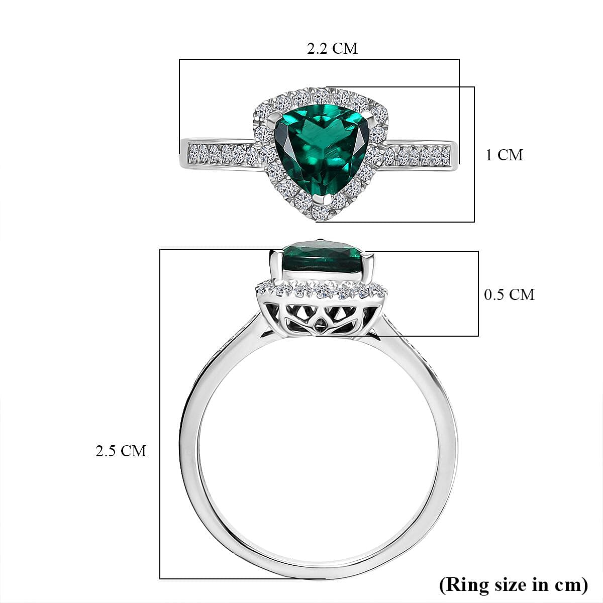 LUXURIANT Lab Grown Emerald, Lab Grown Diamond Halo Ring in Rhodium Overlay Sterling Silver 1.38 Ct. (SI-GH) V32638869 6