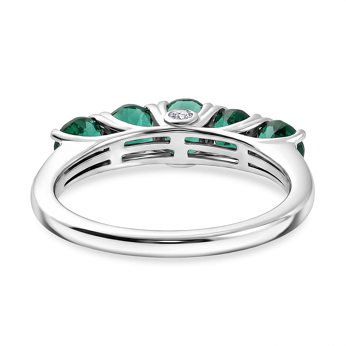 D'joy 1.2 Ct. AAA Lab Grown Emerald, Lab Grown Diamond SI G-H 5 Stone Ring in Rhodium Overlay Sterling Silver 8481549 5