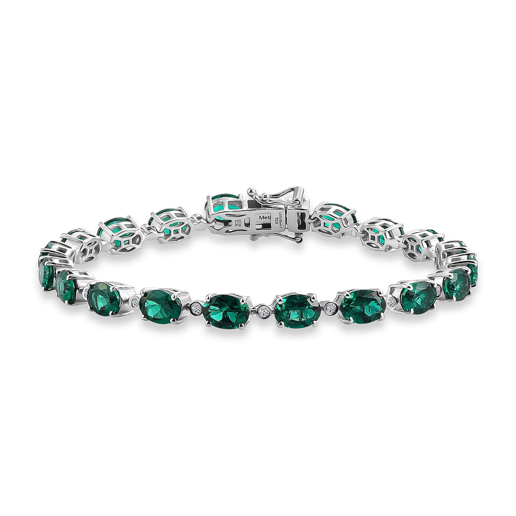 Lab Grown AAA Emerald and Lab Grown Diamond (SI-G-H ) Bracelet (Size - 7.5) in Rhodium Overlay Sterling Silver 13.62 Ct