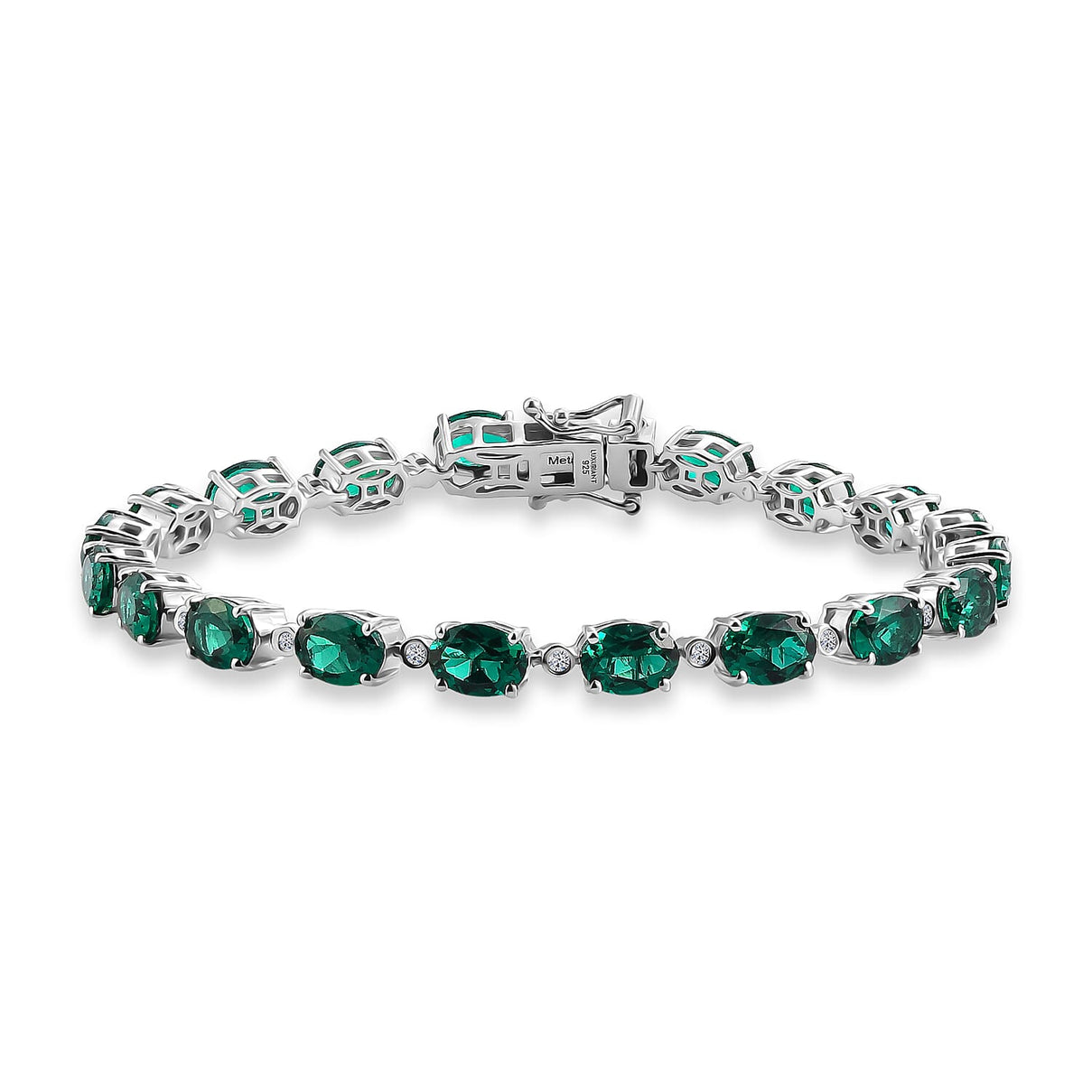 Lab Grown Emerald and Lab Grown Diamond (SI-G-H) Tennis Bracelet (Size - 7.5) in Rhodium Overlay Sterling Silver 13.62 Ct 8550689 0