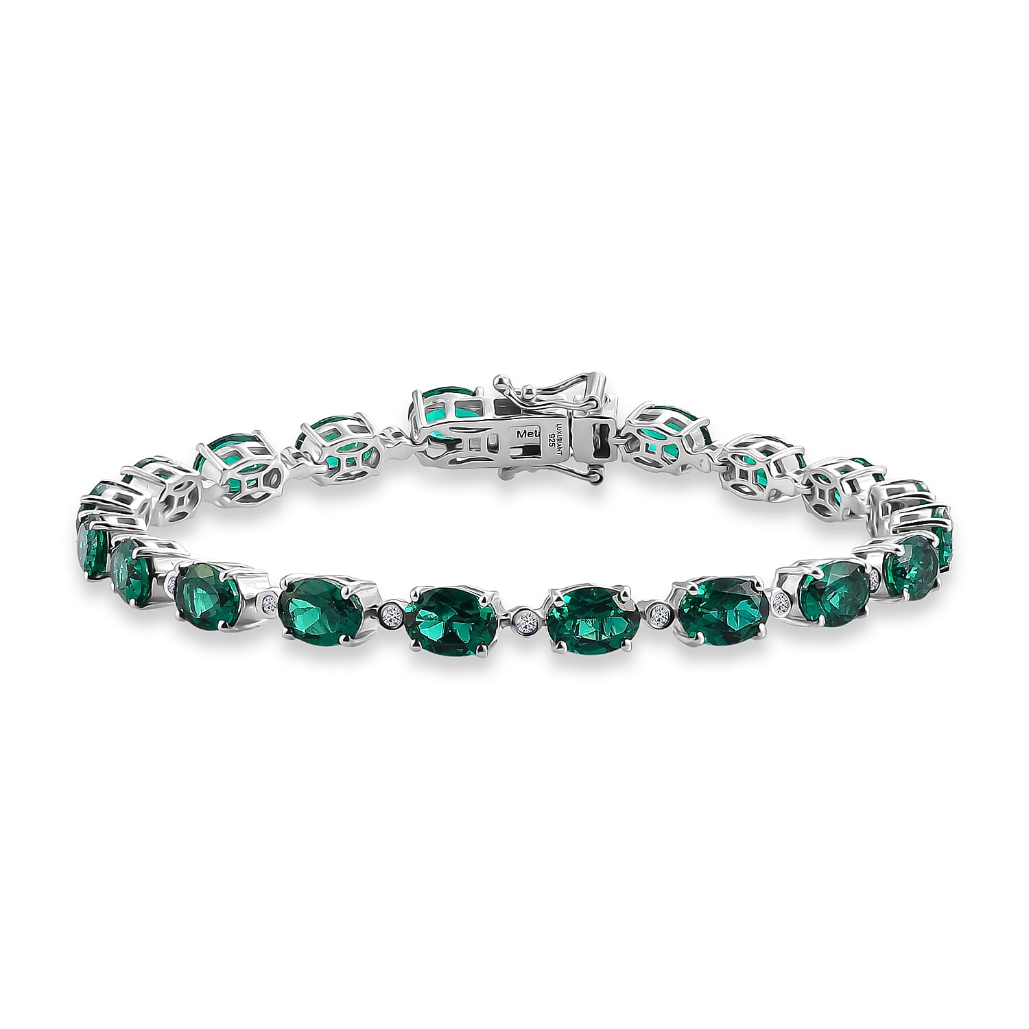 Lab Grown Emerald and Lab Grown Diamond (SI-G-H) Tennis Bracelet (Size - 7.5) in Rhodium Overlay Sterling Silver 13.62 Ct 8550689 0