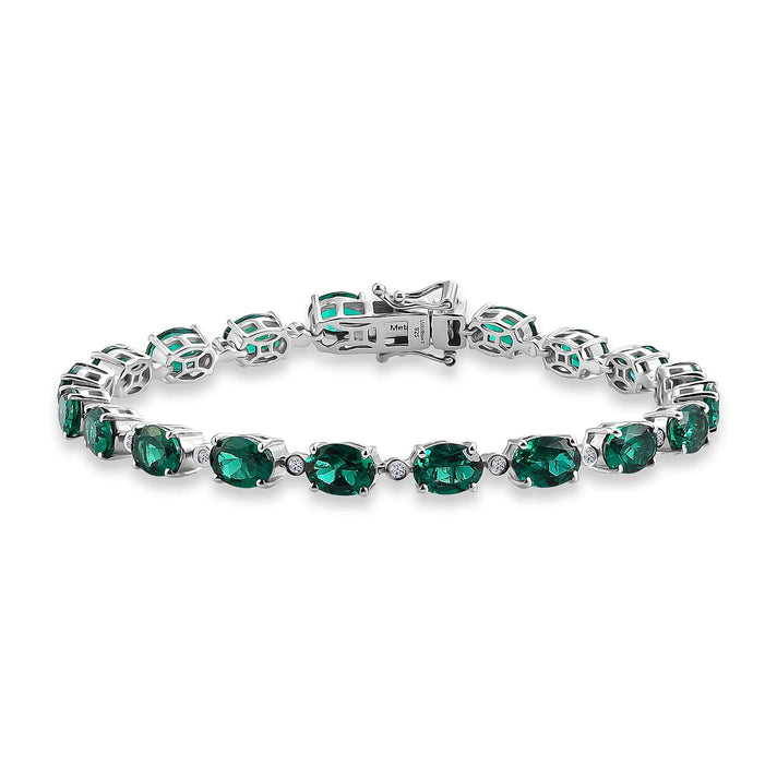 Lab Grown Emerald and Lab Grown Diamond (SI-G-H) Tennis Bracelet (Size - 7.5) in Rhodium Overlay Sterling Silver 13.62 Ct 8550689 1