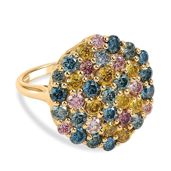 LUXURIANT 3.5 Ct. Lab Grown Multi Diamond Cluster Ring in 18K Vermeil Yellow Gold Plated Sterling Silver (SI-G-H) 8537776 1