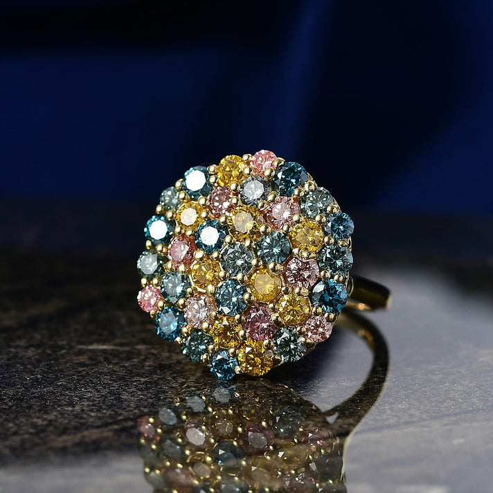 LUXURIANT 3.5 Ct. Lab Grown Multi Diamond Cluster Ring in 18K Vermeil Yellow Gold Plated Sterling Silver (SI-G-H) 8537776 2