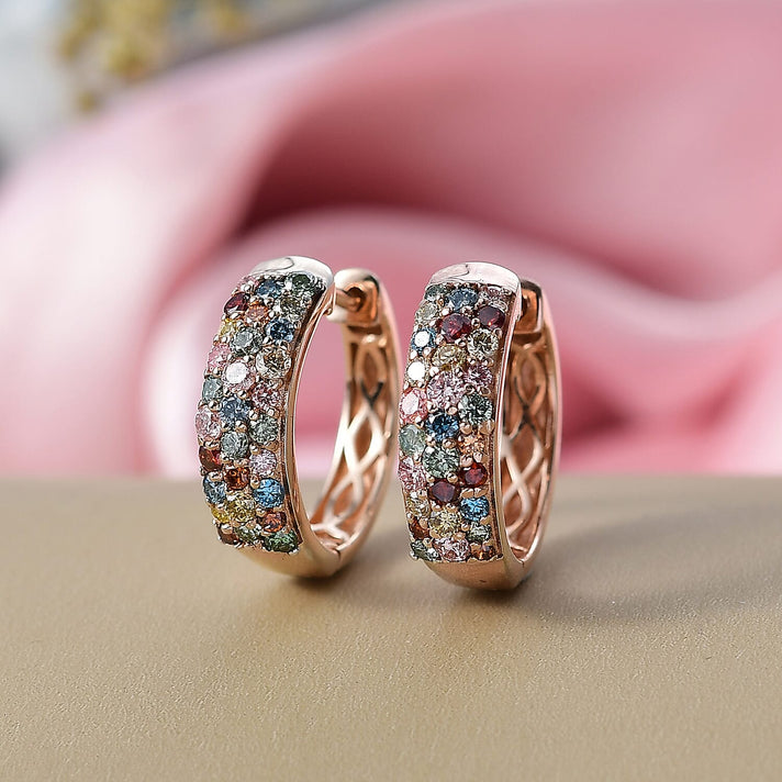 1.51 Ct Luxuriant Lab Grown Green Diamond (SI-GH) &amp; Multi Gemstones Full Hoop Earring in 18K Vermeil 8272248 2
