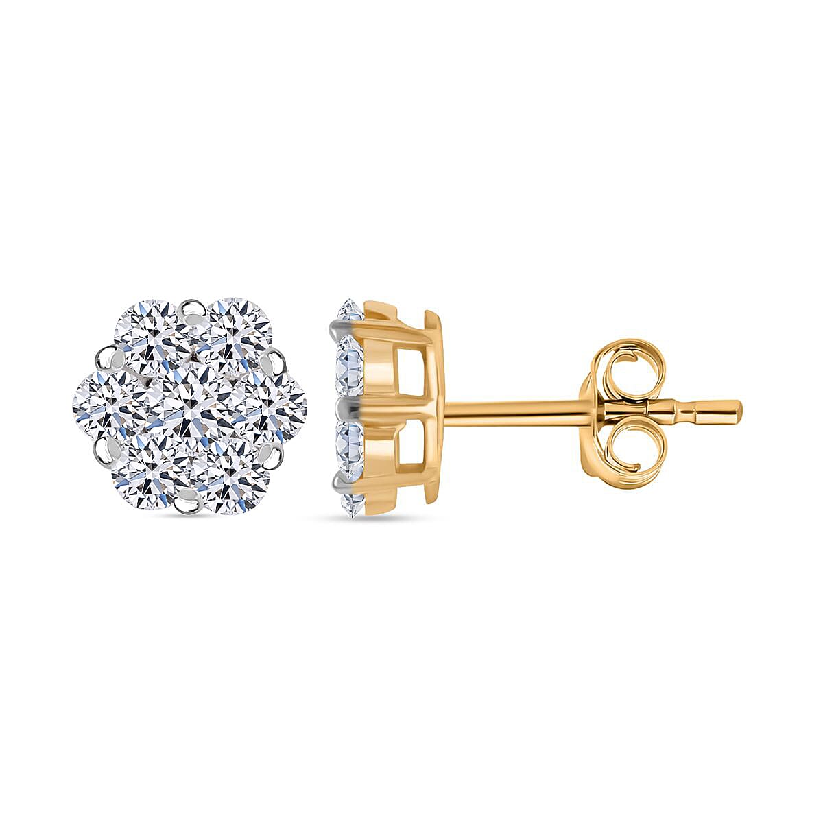 LUXURIANT 1 Ct. Lab Grown Diamond Cluster Earring with Push Post in 18K Vermeil Yellow Gold Sterling Silver I1-EF 8206943 0